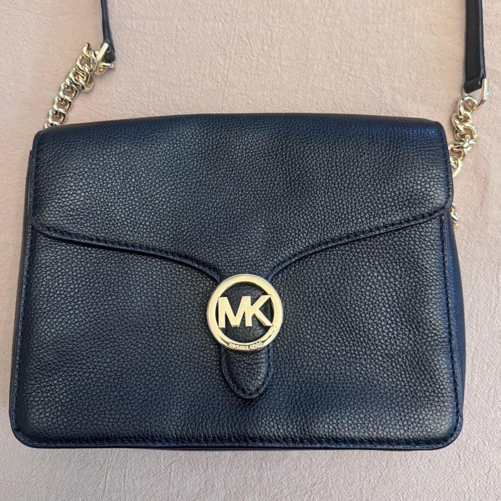 Michael Kors Black Crossbody Bag with Gold Accents